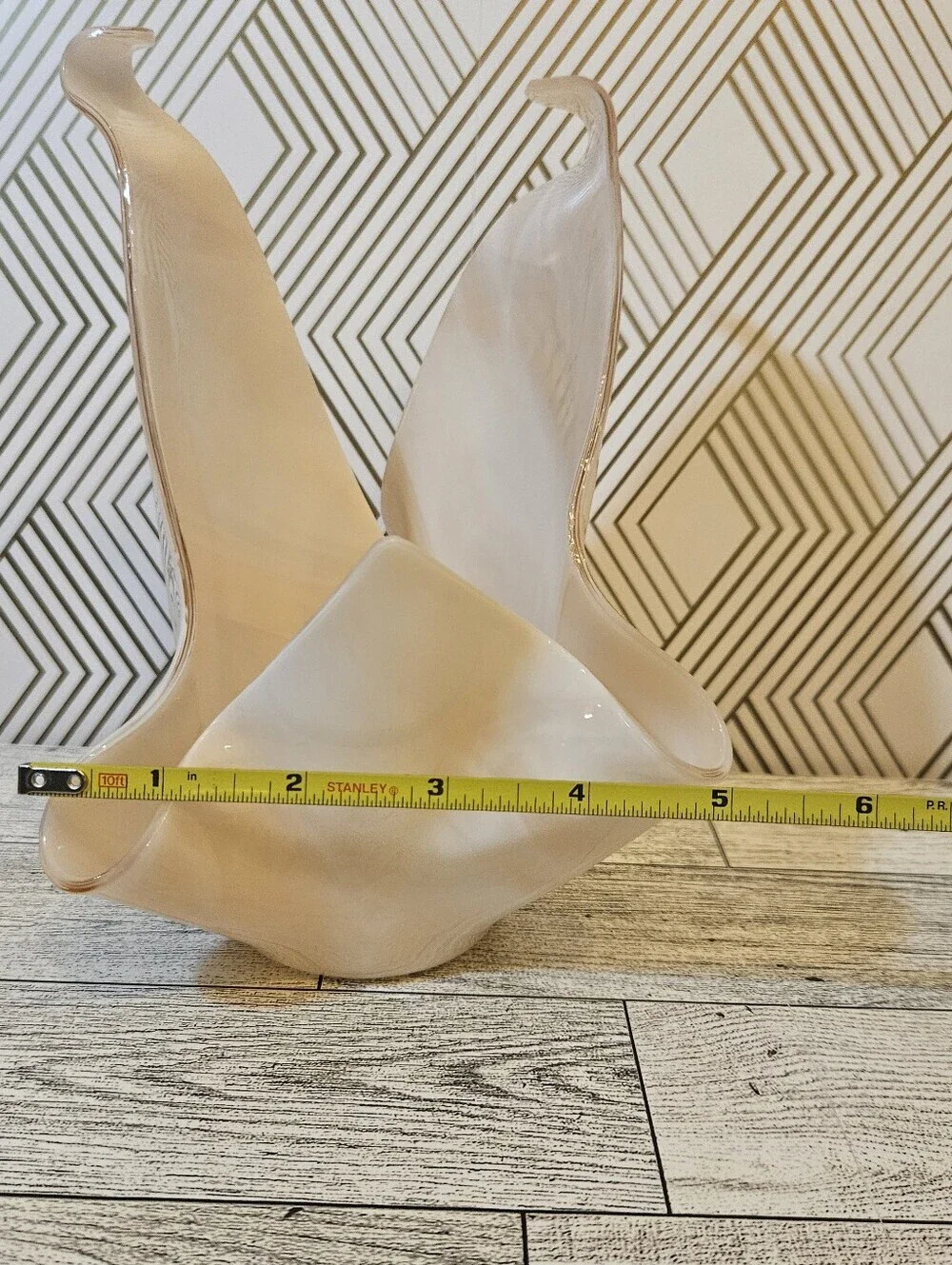 Handkerchief  Vase Candle Holder Abstract Pink And White Swirl Glass